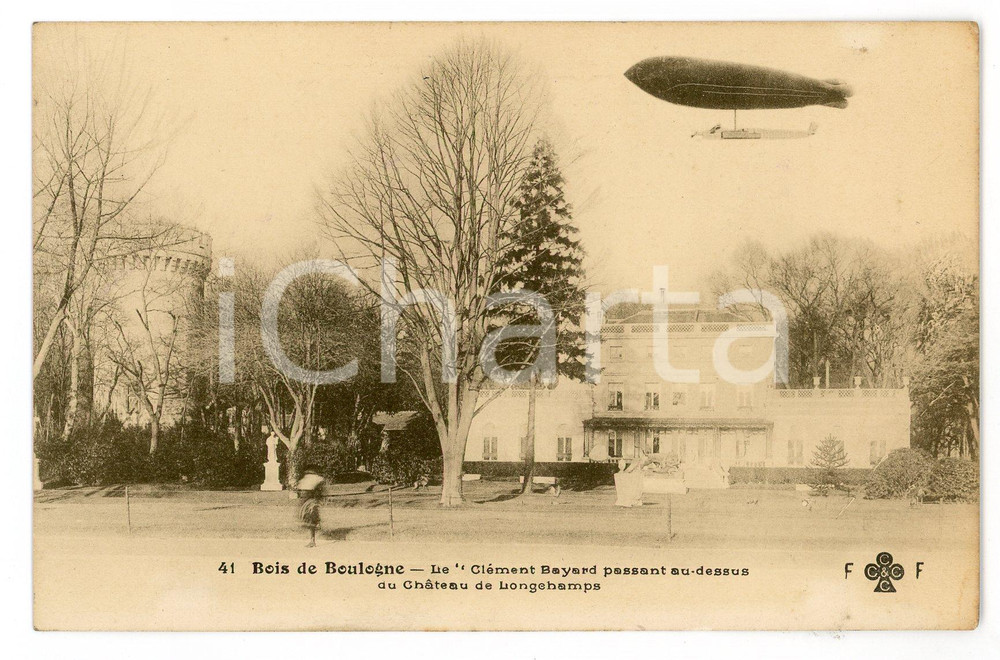 1910 ca PARIS BOIS DE BOULOGNE Clément-Bayard dirigeable - Château de Longchamp  Cartolina postale d'epoca, non viaggiata.CONDIZIONI: GFORMATO: FP    originale e autentica 1