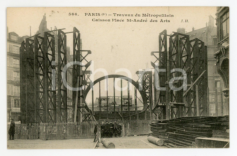 Cartolina originale da collezione 1910 ca PARIS Travaux du MÃ©tropoiltain  Place StAndrÃ© des Arts  Carte postale 1