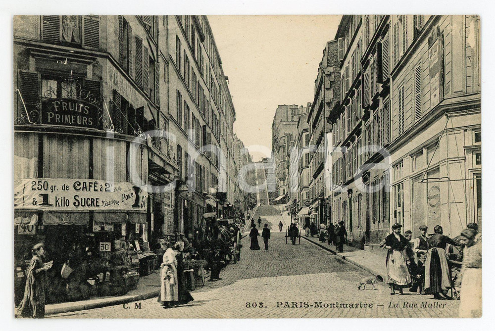 1910 ca PARIS MONTMARTRE - La Rue Muller - Carte postale ANIMEE  Cartolina postale d'epoca, non viaggiata. GOOD/buono  Formato: 14x9 cm originale e autentica 1