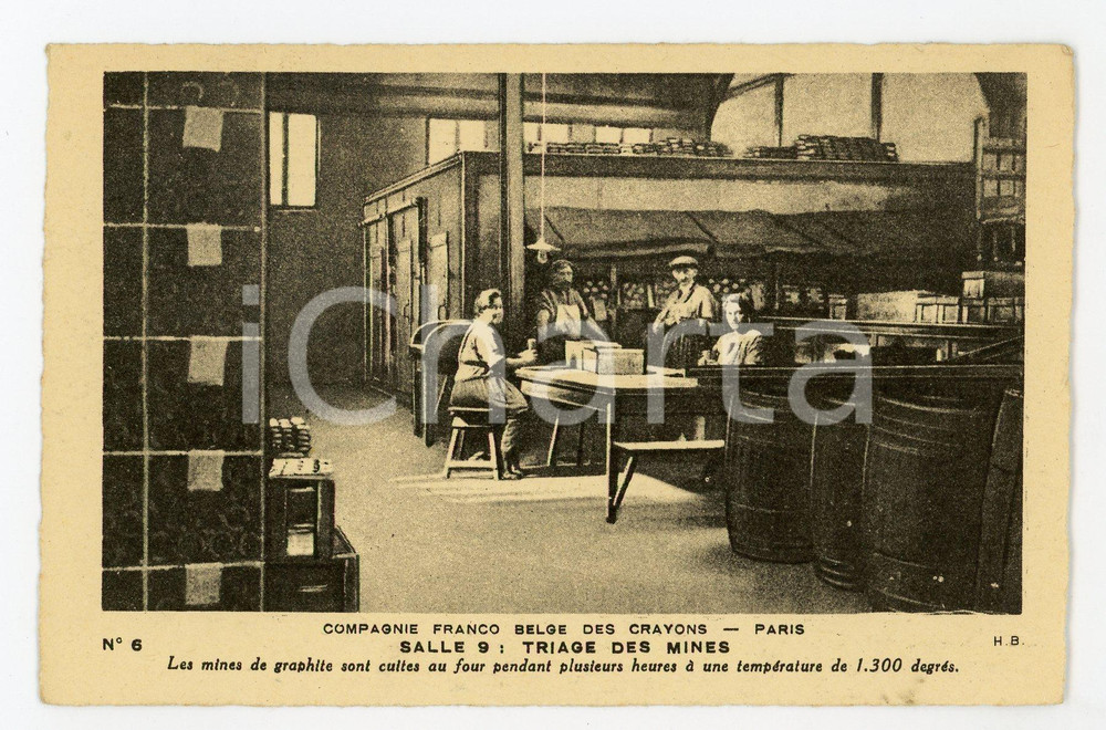 1910 ca PARIS Compagnie Franco-Belge des Crayons - Triage mines - Carte postale  Cartolina pubblicitaria d'epoca, non viaggiata.CONDIZIONI: GFORMATO: FP    originale e autentica 1