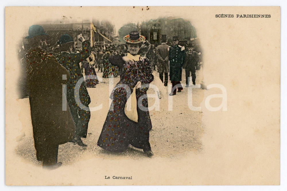 1900 ca PARIS Scènes parisiennes - Le Carnaval (2) Carte postale  Cartolina postale d'epoca, non viaggiata. FAIR/discreto piccole macchie Formato: 14x9 cm originale e autentica 1