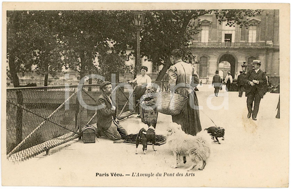 1900 ca PARIS VECU - L'aveugle du Pont des Arts - Carte postale ANIMEE  Cartolina postale d'epoca, non viaggiata. GOOD/buono  Formato: 14x9 cm originale e autentica 1