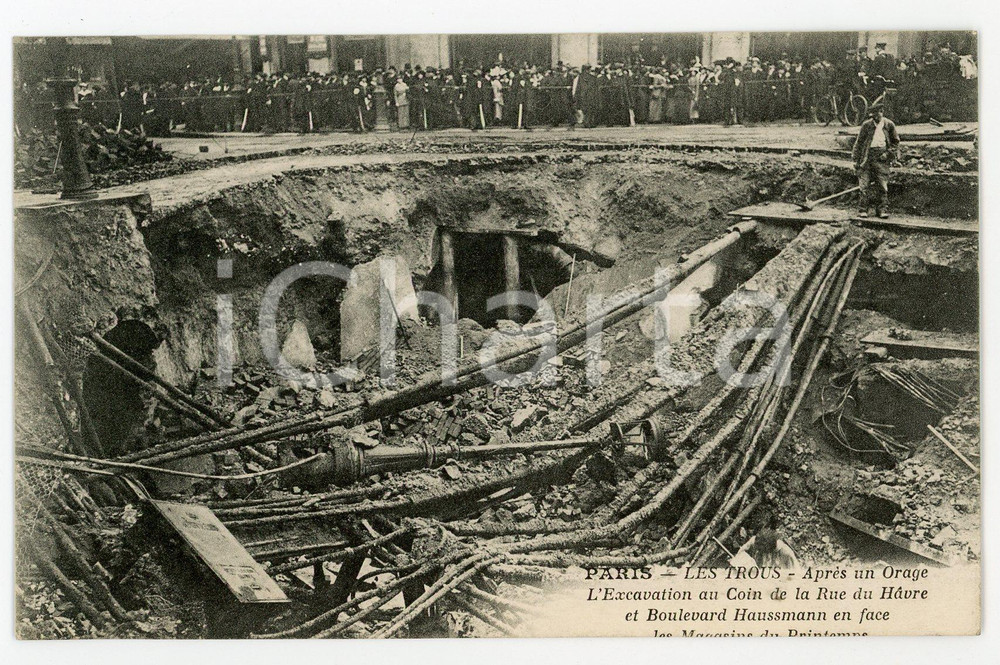 1914 PARIS Orage du 15 Juin - Coin Rue du Havre - Carte postale  Cartolina postale d'epoca, scritta ma non viaggiata. GOOD/buono  Formato: 14x9 cm originale e autentica 1