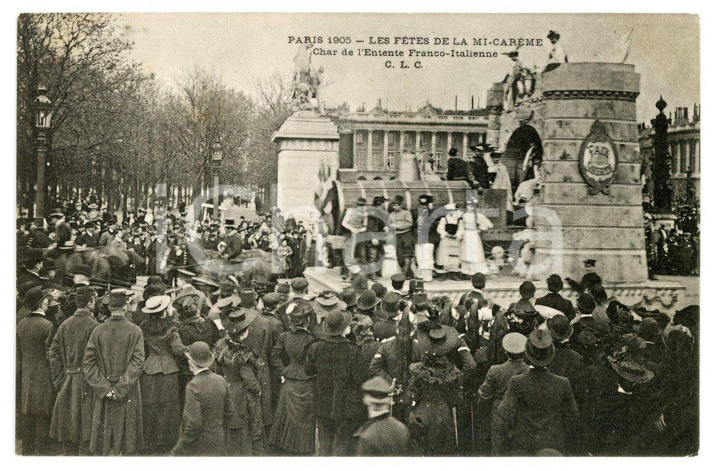 1905 PARIS Les Fêtes de la Mi-Carême - Char de l'Entente Franco-Italienne *CPA  Cartolina postale d'epoca, non viaggiata. GOOD/buono  Formato: 14x9 cm originale e autentica 1