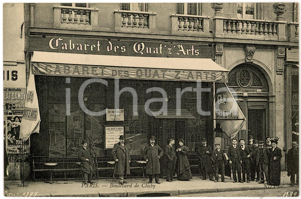 1910 ca PARIS Boulevard de CLICHY - Cabaret des Quat 'z' Arts *ANIMATED Postcard  Cartolina postale d'epoca, non viaggiata. GOOD/buono minime smussature angolari Formato: 9x14 cm originale e autentica 1