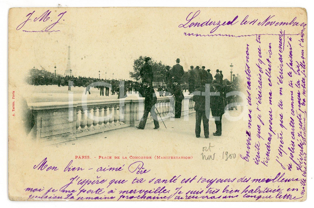 1900 PARIS - Place de la Concorde - Manifestation *Carte postale CPA Cartolina postale, originale d'epoca, viaggiata. GOOD/buono  Formato: 14x9 cm originale e autentica 1