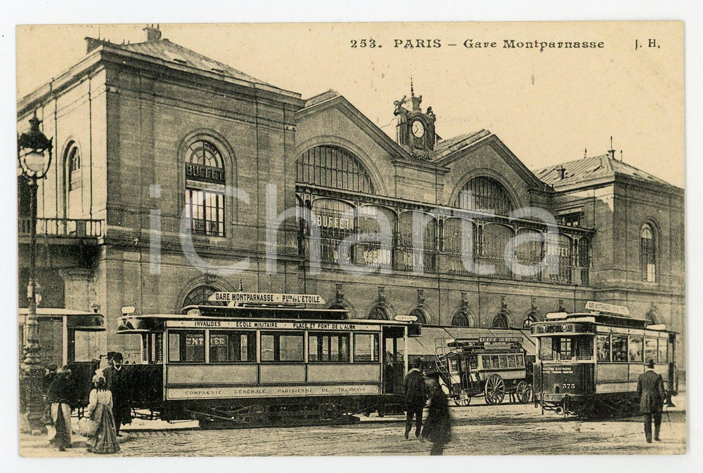 1910 ca PARIS - Gare Montparnasse - Carte postale CPA ANIMEE tram Cartolina postale, originale d'epoca, non viaggiata. GOOD/buono  Formato: 14x9 cm originale e autentica 1