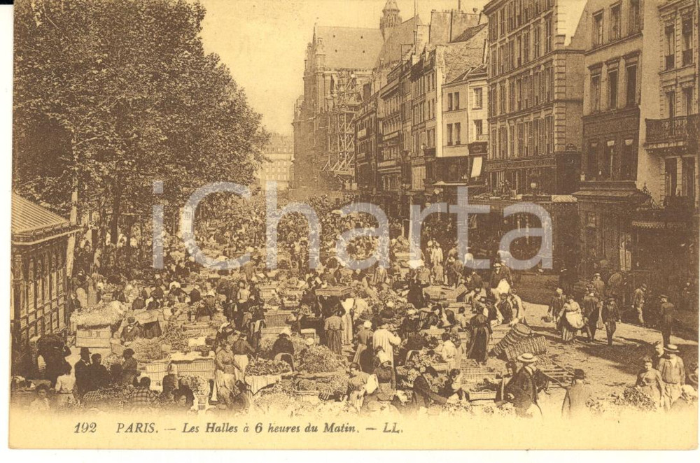 1920 PARIS Les Halles à 6 heures du matin - Carte postale ANIMEE CPA  Cartolina postale d'epoca, scritta nel 1920 ma non viaggiata. GOOD/buono  Formato: 14x9 cm originale e autentica 1