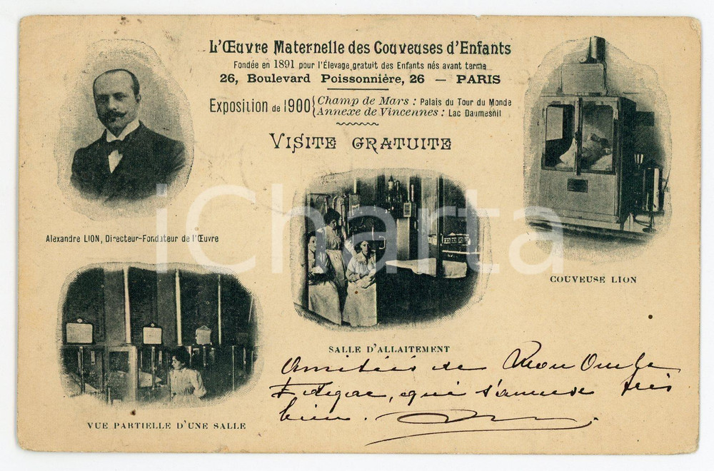 1900 PAFRIS Oeuvre maternelle des couveuses d'enfants - Carte postale FP VG  Cartolina postale d'epoca, viaggiata. FAIR/discreto Smussature agli angoli Formato: FP originale e autentica 1