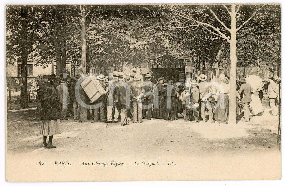 1900 ca PARIS Aux Champs-Elysées - Le Guignol - Carte postale ancienne  Cartolina postale d'epoca, non viaggiata. GOOD/buono  Formato: 14x9 cm originale e autentica 1