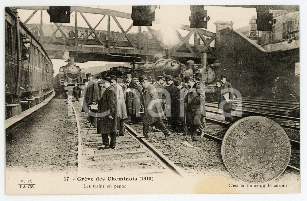 1925 ca FRANCE Grève des cheminots de 1910 Les trains en panne - Carte postale  Cartolina postale d'epoca, non viaggiata.CONDIZIONI: FAIRFORMATO: FP    originale e autentica 1