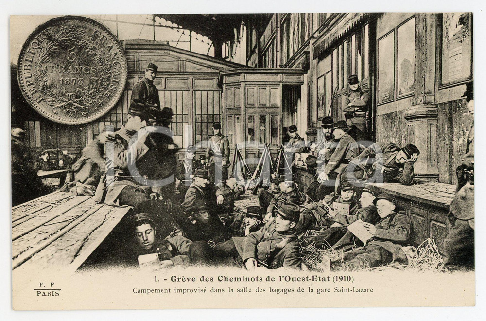 1925 PARIS Grève cheminots de l'OUEST ETAT 1910 Campement à la Gare Saint-Lazare  Cartolina postale d'epoca, non viaggiata. GOOD/buono  Formato: 14x9 cm originale e autentica 1
