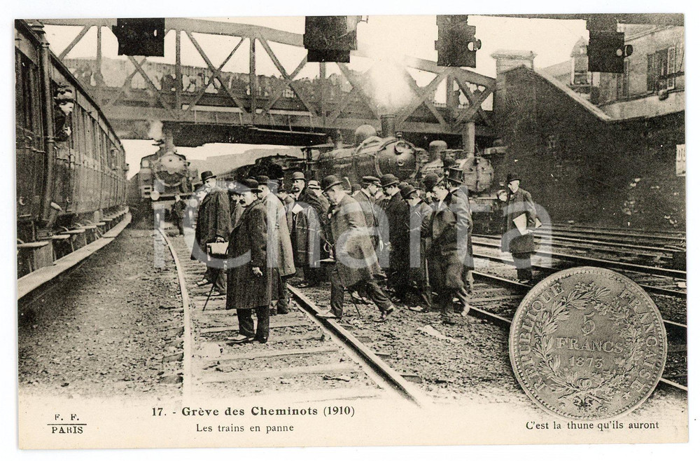 1925 ca FRANCE Grève des cheminots de 1910 Trains en panne - Carte postale  Cartolina postale d'epoca, non viaggiata.CONDIZIONI: FAIRFORMATO: FP    originale e autentica 1