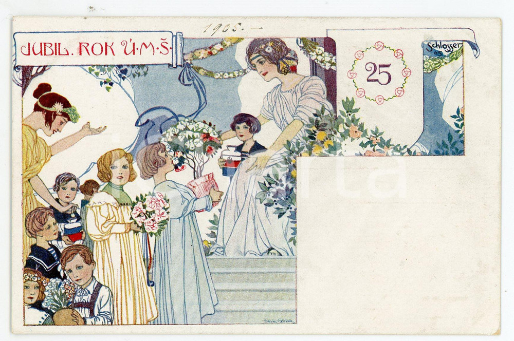 1905 ART DECO Artist SCHLOSSER Jubil. Rok U.M.S. Carte postale ILLUSTRÉE FP NV  Cartolina postale d'epoca, non viaggiata. GOOD/buono  Formato: FP originale e autentica 1
