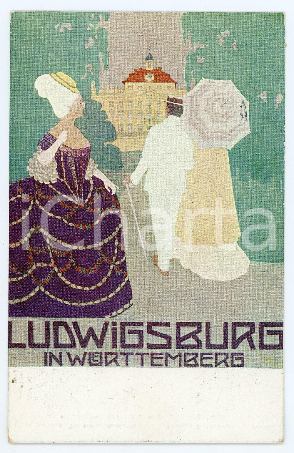 1911 LUDWIGSBURG IN WUERTTENBERG "Plakatentwurf" von M. KITTLER Postcard  Cartolina postale d'epoca, viaggiata. FAIR/discreto Lievi smussature agli angoli Formato: FP originale e autentica 1