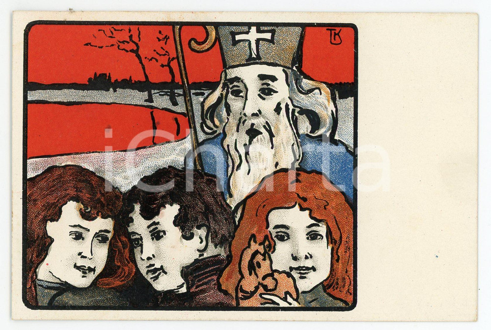 1900 ca CHRISTMAS Santa Claus with children - SANKT NIKOLAUS - Postcard FP NV  Cartolina postale d'epoca, non viaggiata. FAIR/discreto Lievi smussature agli angoli Formato: FP originale e autentica 1