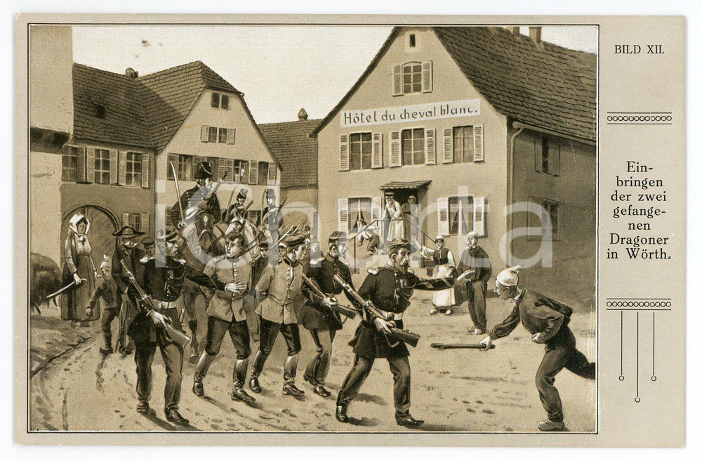 1920 ca DEUTSCHLAND Einbringen der zwei gefangenen Dragoner in Worth - Postcard  Cartolina postale d'epoca, non viaggiata. GOOD/buono  Formato: FP originale e autentica 1
