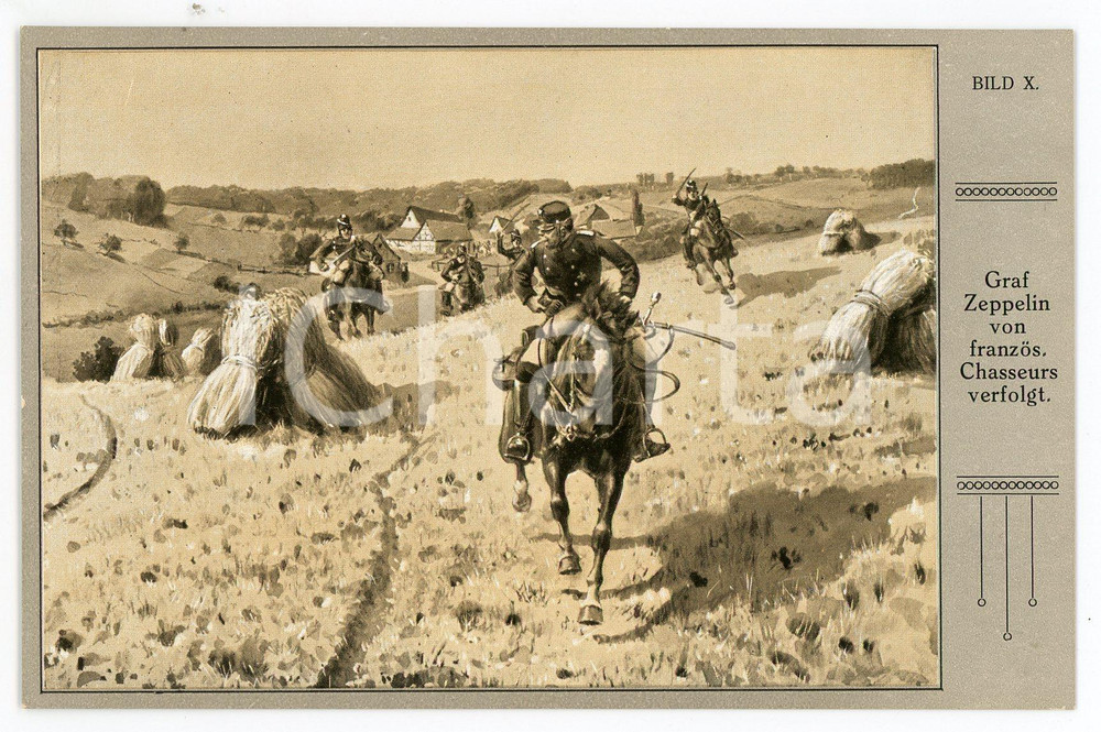 1920 ca Ferdinand VON ZEPPELIN von franzos, Chasseurs verfolgt - Postcard  Cartolina postale d'epoca, non viaggiata. GOOD/buono  Formato: FP originale e autentica 1