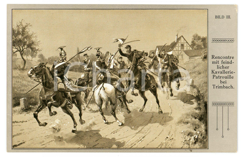1910 ca REICHSEINIGUNGSKRIEGE Rencontre mit Kavallerie-Patrouille bei Trimbach  Cartolina postale d'epoca, non viaggiata.CONDIZIONI: GFORMATO: FP    originale e autentica 1
