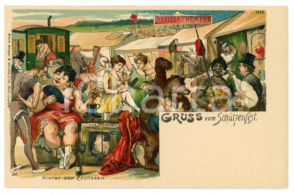 1900 ca SCHUTZENFEST Hinter den coulissen ILLUSTRATED Postcard FP NV  Cartolina postale d'epoca, non viaggiata. GOOD/buono  Formato: FP originale e autentica 1