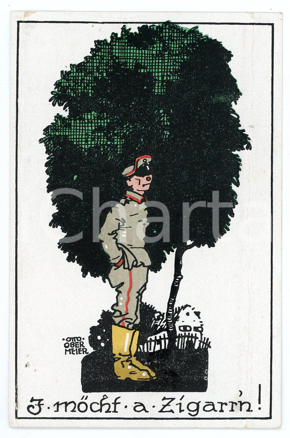 1910 ca Artist Otto OBERMEIER - Ich möchte auch Zigarren - DAMAGED postcard  Cartolina postale d'epoca, scritta ma non viaggiata.CONDIZIONI: VERY POOR (piegature verticali)FORMATO: FP    originale e autentica 1