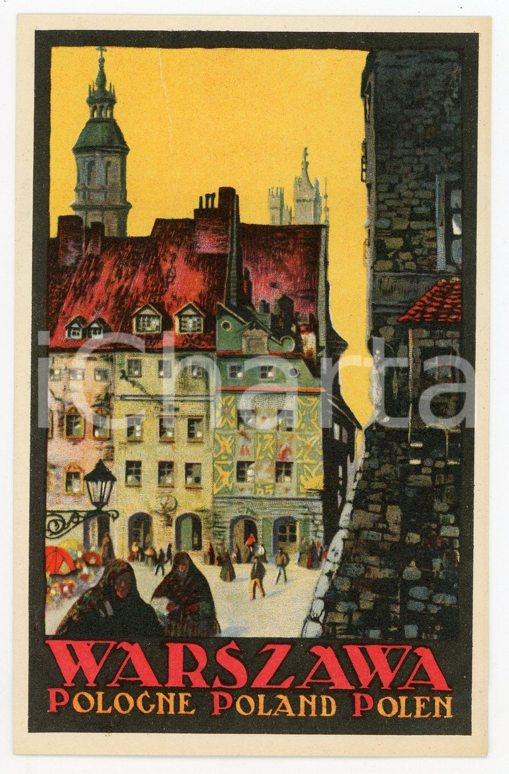 1910 ca TOURISM POLAND - WARSZAWA - ILLUSTRATED Postcard  Cartolina postale d'epoca, non viaggiata. POOR/danneggiato piegatura verticale; piegatura angolare Formato: 9x14 cm originale e autentica 1