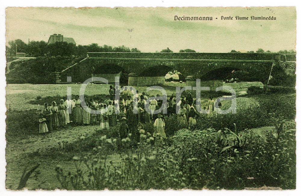 Cartolina originale da collezione 1933 DECIMOMANNU CA Ponte sul fiume Flumineddu  Cartolina ANIMATA FP VG 1