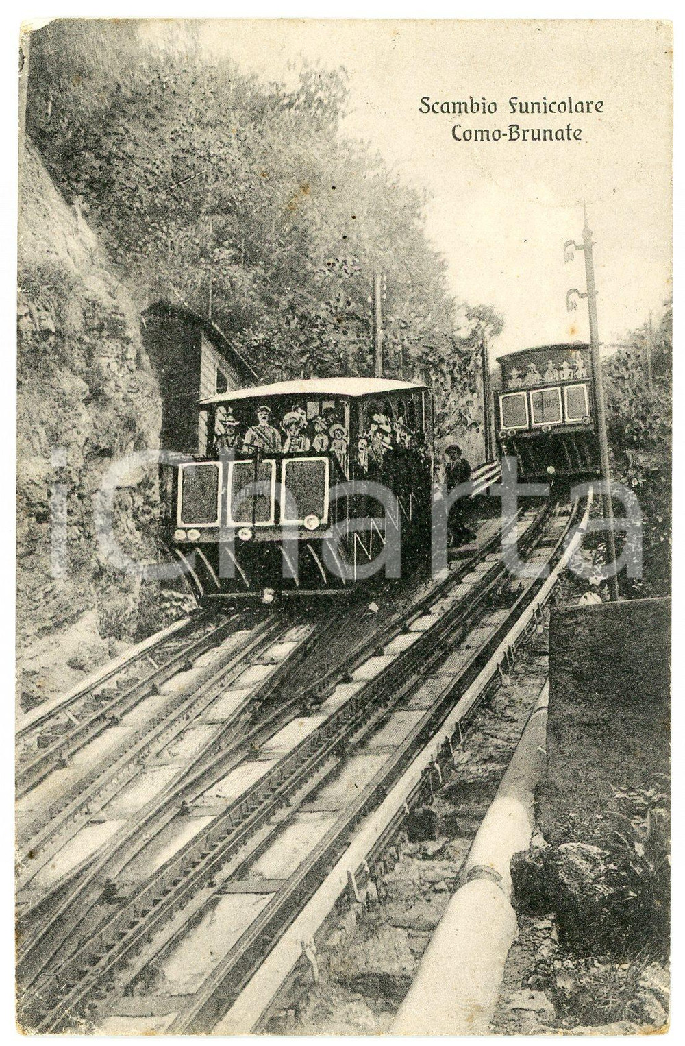 1911 Funicolare COMO-BRUNATE - Scambio - Cartolina postale ANIMATA FP VG  Cartolina postale d'epoca, viaggiata.CONDIZIONI: G (ma lievi piegature angolari)FORMATO: FP    originale e autentica 1