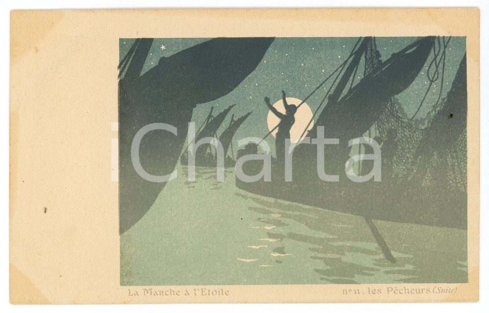 Cartolina originale da collezione 1900 ca LA MARCHE Ã€ L Ã‰TOILE Les PÃ¨cheurs Suite 11 Tableau  Carte postale FP 1