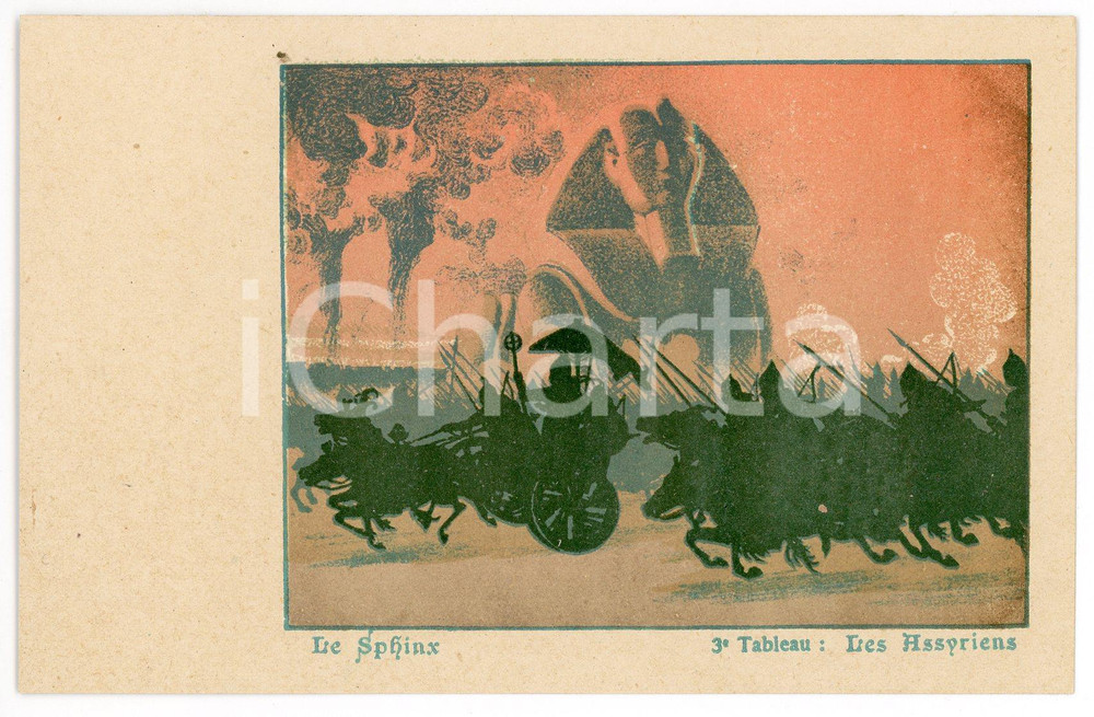 1900 ca LE SPHINX Les Assyriens - 3^ Tableau - Carte postale ILLUSTRÉE FP VG  Cartolina postale d'epoca, non viaggiata.CONDIZIONI: GOODFORMATO: FP    originale e autentica 1