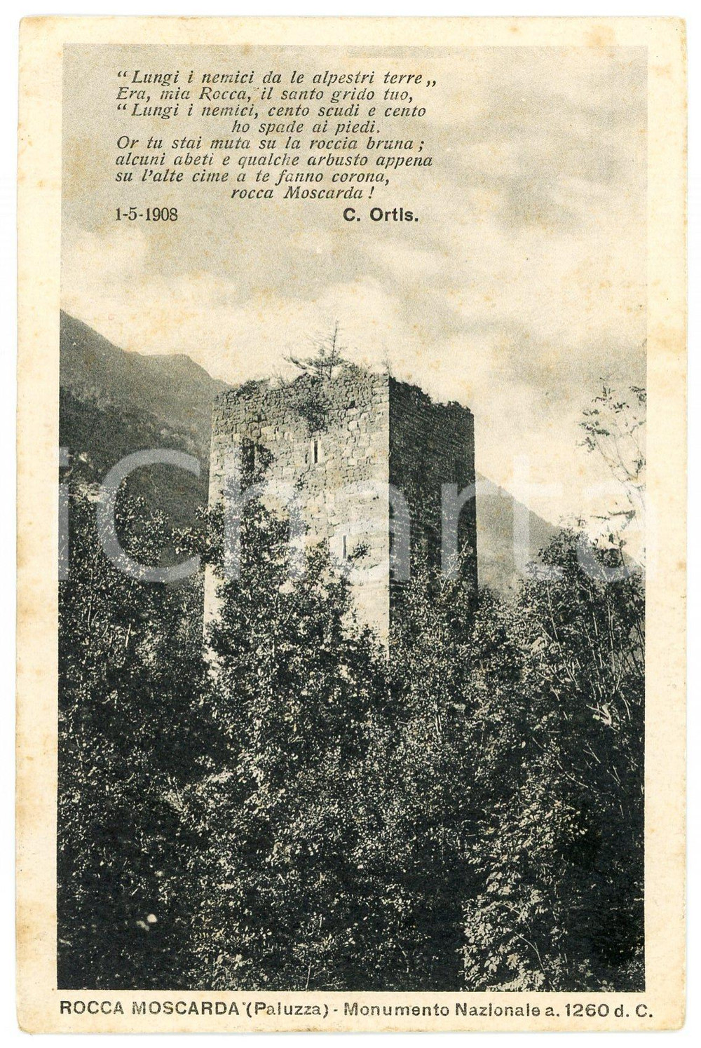 1929 PALUZZA (UD) Rocca Moscarda - Cartolina FP VG  Cartolina postale d'epoca, viaggiata.CONDIZIONI: FAIR (bruniture e smussature diffuse)FORMATO: FP    originale e autentica 1