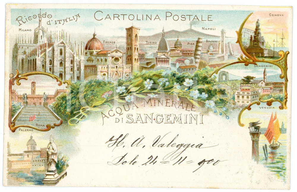1900 ACQUA DI SANGEMINI Vedutine d'Italia - Cartolina FP VG  Cartolina postale d'epoca, non viaggiata.CONDIZIONI: FAIR (piegatura all'angolo superiore sinistro)FORMATO: FP    originale e autentica 1