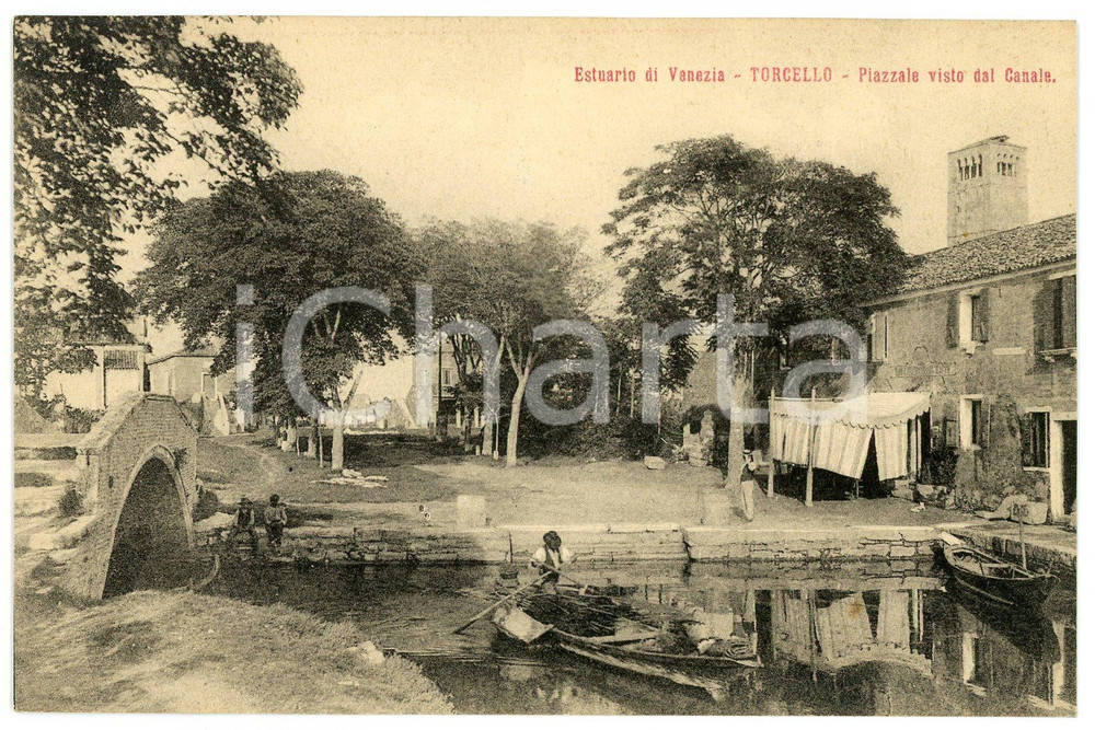 1920ca TORCELLO Estuario di VENEZIA Piazzale visto dal Canale - Cartolina FP NV  Cartolina postale d'epoca, non viaggiata.CONDIZIONI: GFORMATO: FP    originale e autentica 1