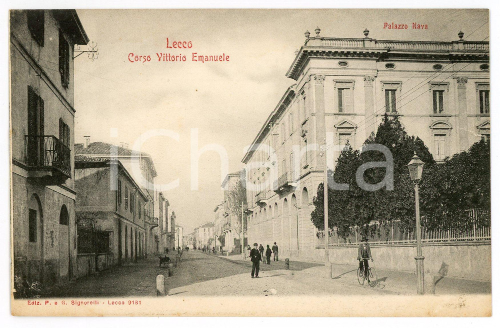1900 ca LECCO Corso Vittorio Emanuele - Palazzo Nava - Cartolina ANIMATA FP NV  Cartolina postale d'epoca, non viaggiata.CONDIZIONI: GFORMATO: FP    originale e autentica 1