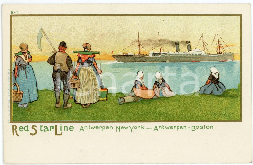 1920ca RED STAR LINE Antwerpen NEW YORK Boston - Ill. Henri CASSIERS Postcard  Cartolina postale d'epoca, non viaggiata.CONDIZIONI: FAIRFORMATO: FP    originale e autentica 1