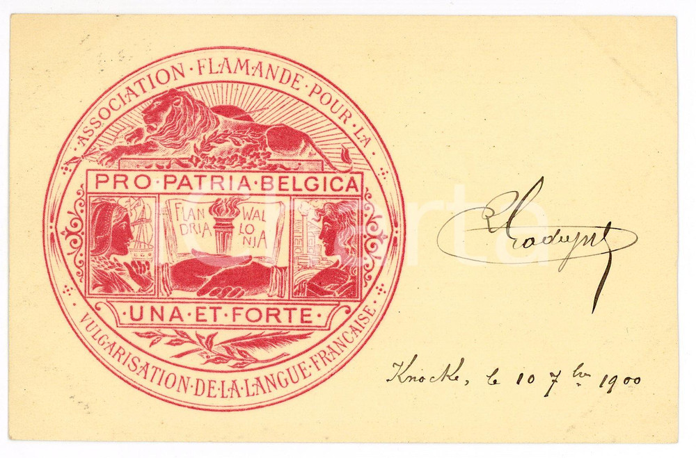 1900 BELGIQUE Association Flamande Vulgarisation Langue Française *Carte postale  Rara cartolina postale d'epoca, scritta ma non viaggiata.CONDIZIONI: GFORMATO: FP    originale e autentica 1
