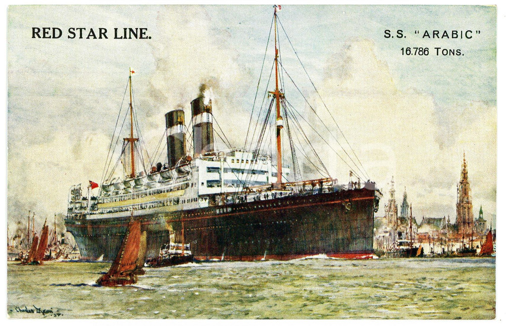 1910 ca RED STAR LINE - S.S. ARABIC Illustrated postcard FP NV  Cartolina postale d'epoca, non viaggiata.CONDIZIONI: FAIRFORMATO: FP    originale e autentica 1