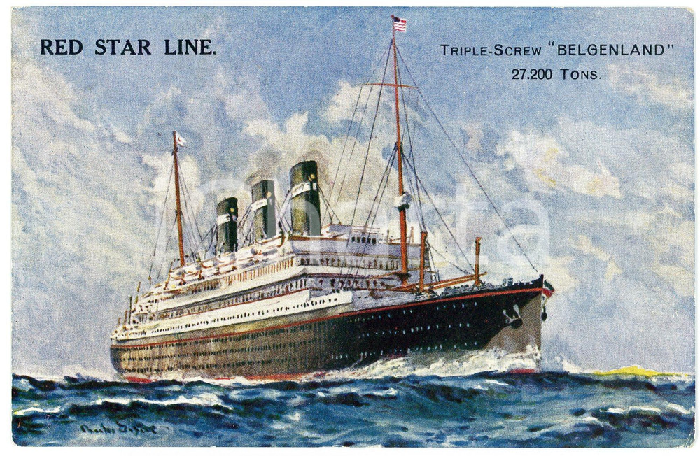 1910 ca RED STAR LINE Triple-screw BELGENLAND - Illustrated postcard FP NV  Cartolina postale d'epoca, non viaggiata.CONDIZIONI: FAIRFORMATO: FP    originale e autentica 1