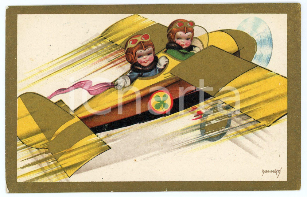 1937 CHILDREN Illustration by EMMEPÌ Children aviators - Postcard FP VG Cartolina postale d'epoca, viaggiata.CONDIZIONI: FAIR (lieve piegatura all'angolo inferiore sinistro)FORMATO: FP    originale e autentica 1