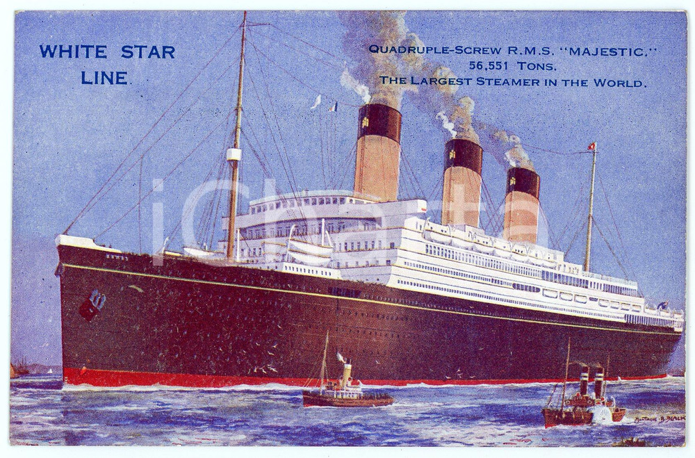 1915 ca WHITE STAR LINE R.M.S. Majestic - The largest steamer - Postcard  Cartolina postale d'epoca, non viaggiata.CONDIZIONI: GFORMATO: FP    originale e autentica 1