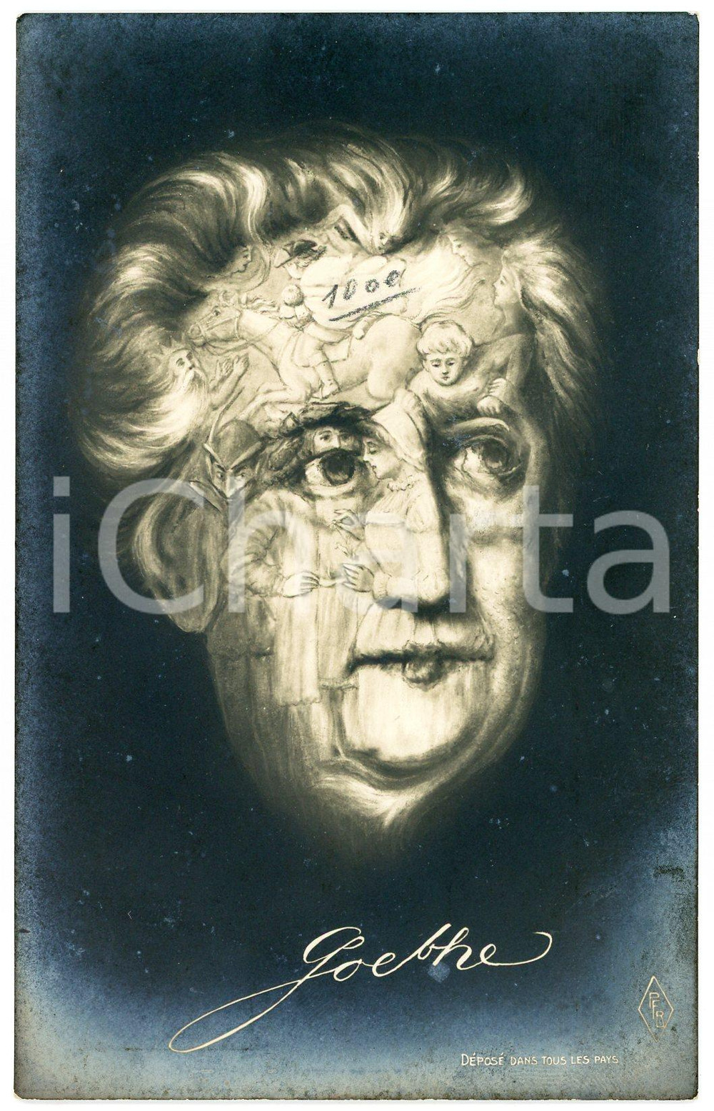 1920ca TÊTE TROMPEUSES  Johann Wolfgang VON GOETHE Metamorphic postcard FP NV  Cartolina postale d'epoca, non viaggiata.EDITORE: PFBCONDIZIONI: POOR (aloni diffusi)FORMATO: FP    originale e autentica 1