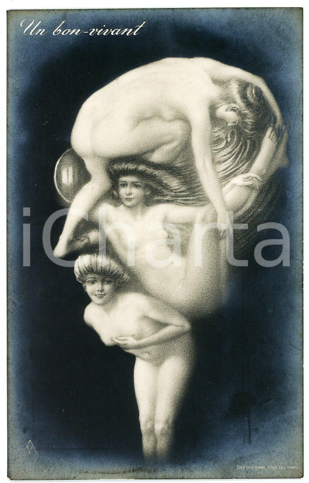 1920ca EROTICA - TÊTE TROMPEUSES Un bon-vivant - Metamorphic postcard FP NV  Cartolina postale d'epoca, non viaggiata.CONDIZIONI: FAIR FORMATO: FP    originale e autentica 1