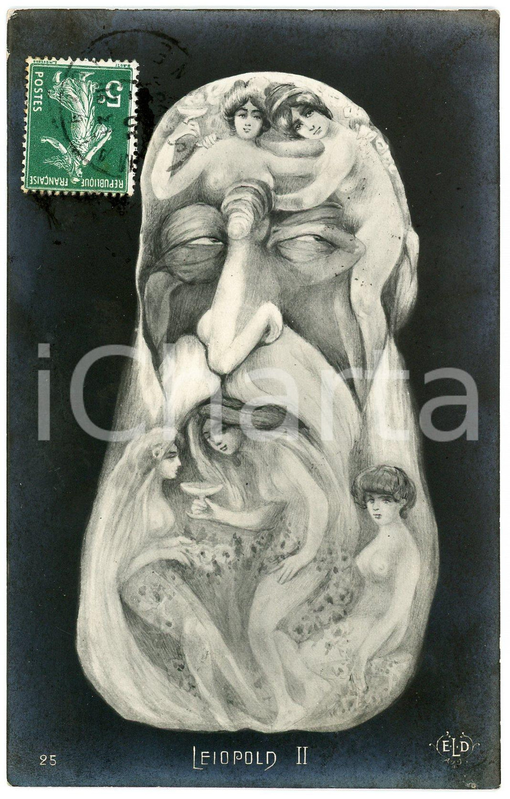 1909 EROTICA - TÊTE TROMPEUSES Léopold II de Belgique - Metamorphic postcard FP  Cartolina postale d'epoca, viaggiata.EDIZIONI: ELD 25CONDIZIONI: FAIR FORMATO: FP    originale e autentica 1