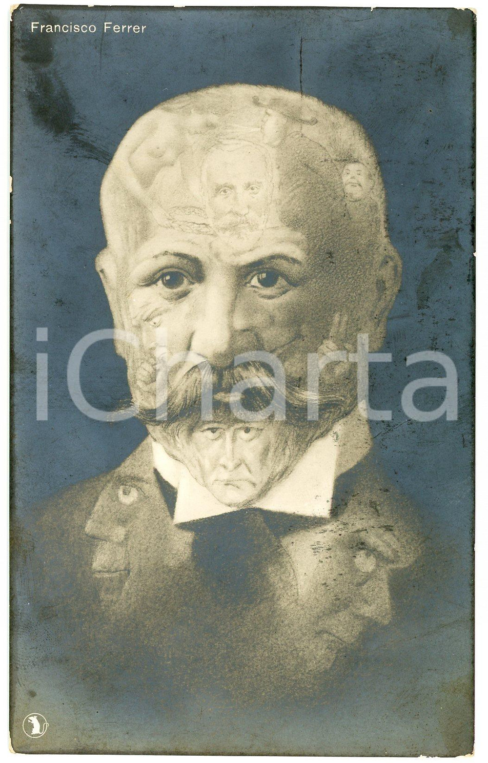 1927 TÊTE TROMPEUSES Francisco FERRER Y GUARDIA - Metamorphic postcard FP VG  Cartolina postale d'epoca, viaggiata.CONDIZIONI: POOR (aloni diffusi)FORMATO: FP    originale e autentica 1