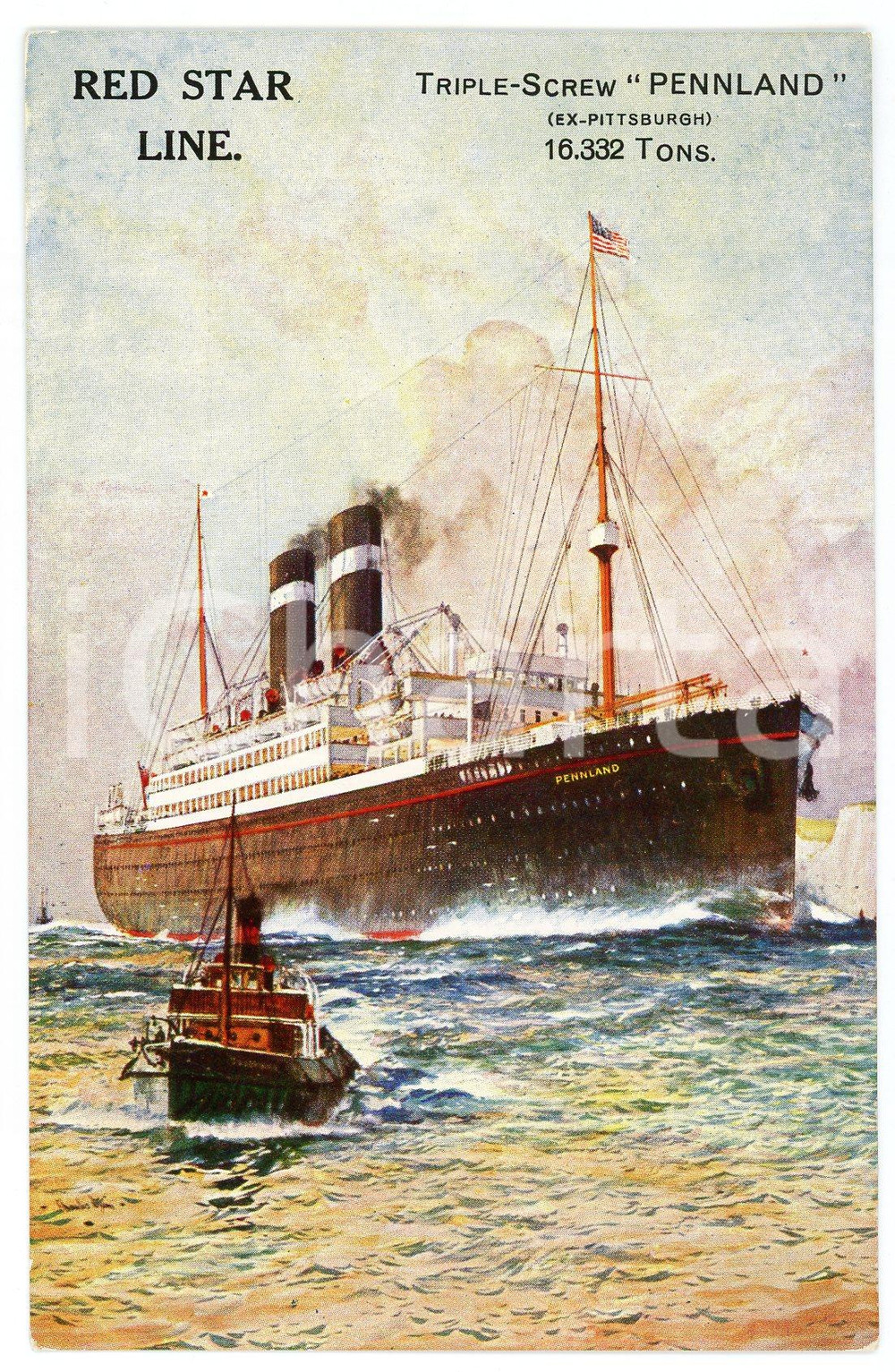 1915 ca RED STAR LINE Triple-screw PENNLAND (ex-Pittsburgh)- Postcard  Cartolina postale d'epoca, non viaggiata.CONDIZIONI: GFORMATO: FP    originale e autentica 1