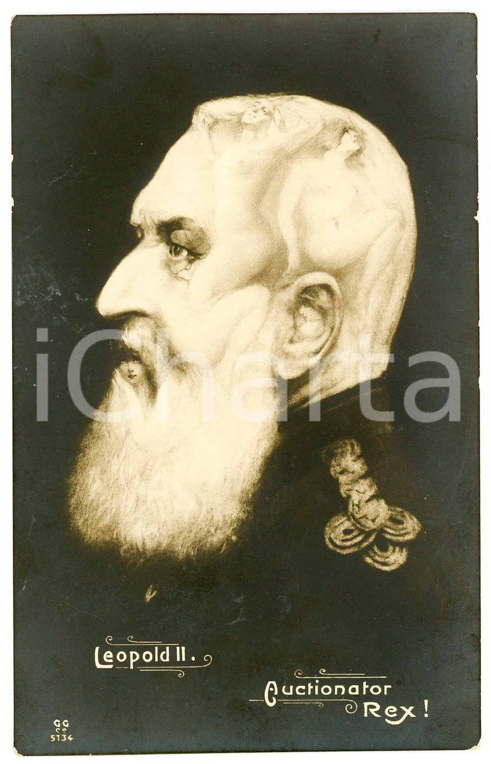 Cartolina originale da collezione 1936 EROTICA  TÃŠTE TROMPEUSES LÃ¨pold II Auctionator Rex  Metamorphic postcard 1