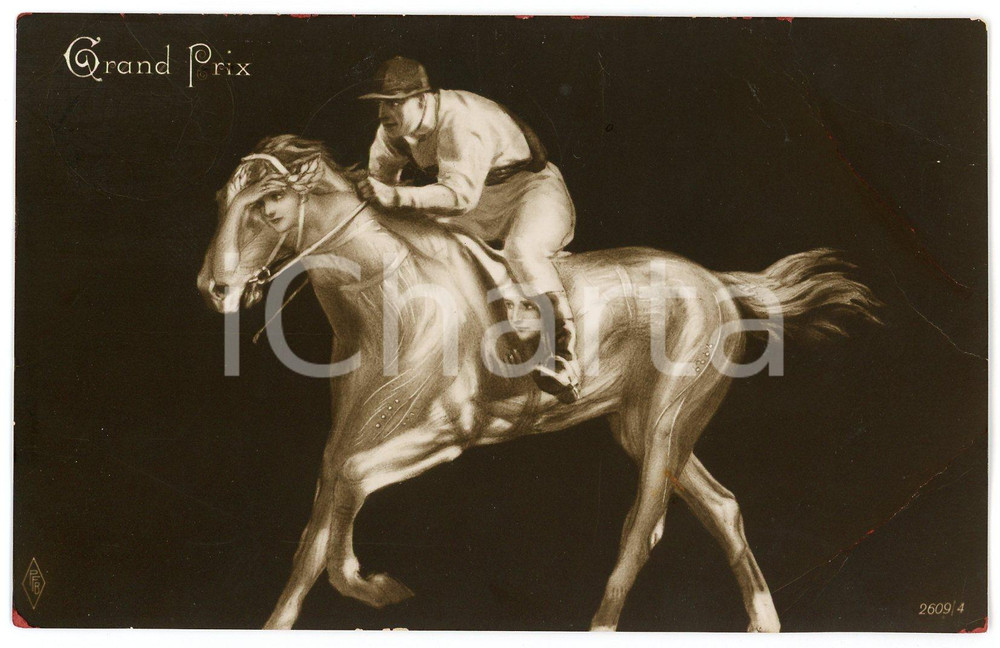 1913 OPTICAL ILLUSION Grand Prix - Metamorphic postcard FP VG DAMAGED  Cartolina postale d'epoca, viaggiata.EDITORE: PFB 2609/4CONDIZIONI: POOR (profonde piegature agli angoli di destra)FORMATO: FP    originale e autentica 1