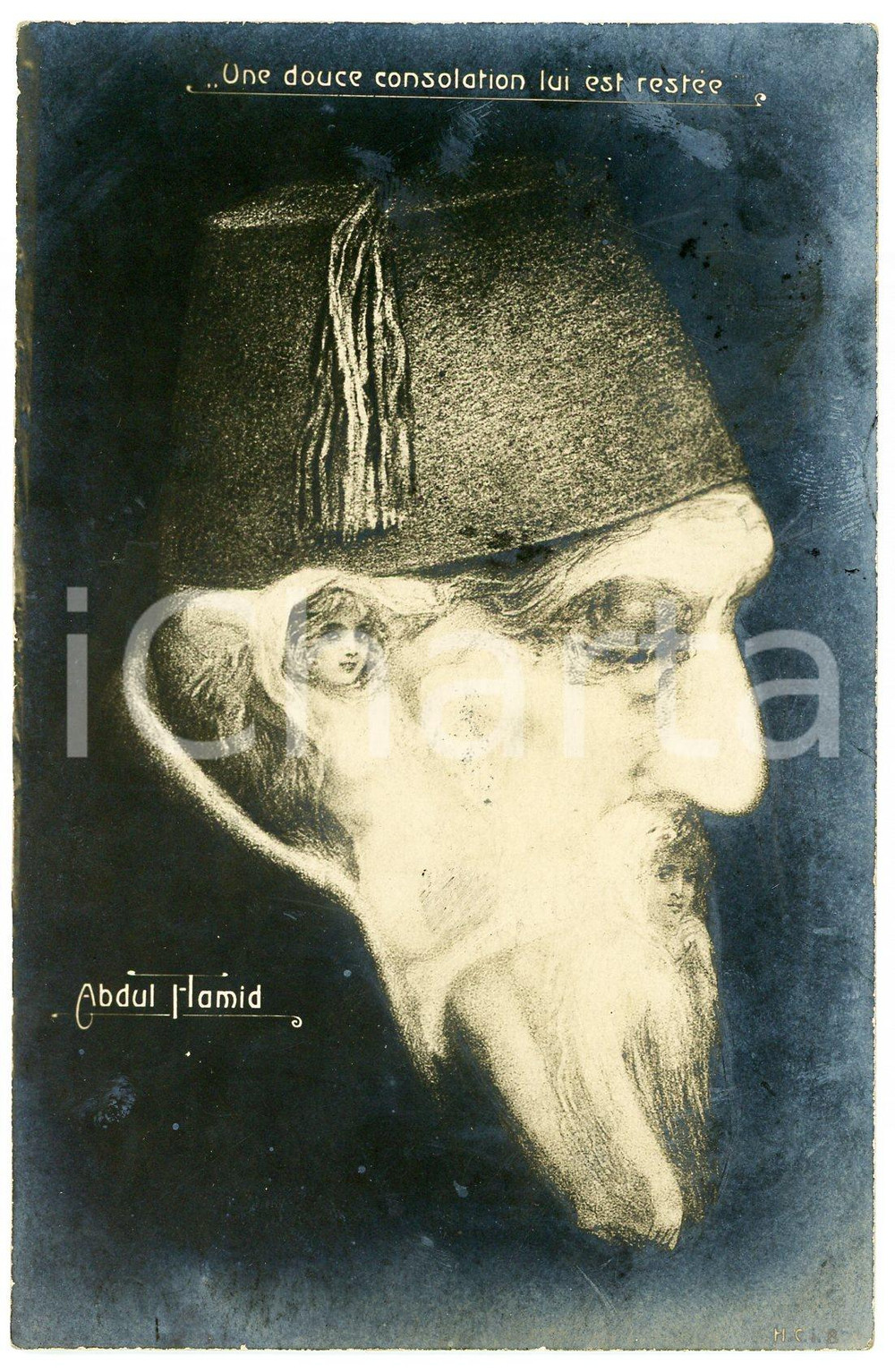 1909 EROTIC - TÊTE TROMPEUSES Abdul HAMID II - Metamorphic postcard FP VG  Cartolina postale d'epoca, viaggiata.CONDIZIONI: POOR (aloni diffusi).FORMATO: FP    originale e autentica 1