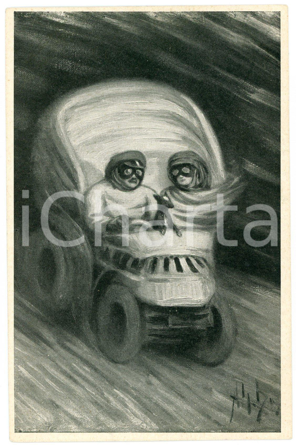 1910ca TÊTE TROMPEUSES Conducteurs de voiture et crâne - Metamorphic postcard FP  Cartolina postale d'epoca, non viaggiata.CONDIZIONI: FAIRFORMATO: FP    originale e autentica 1