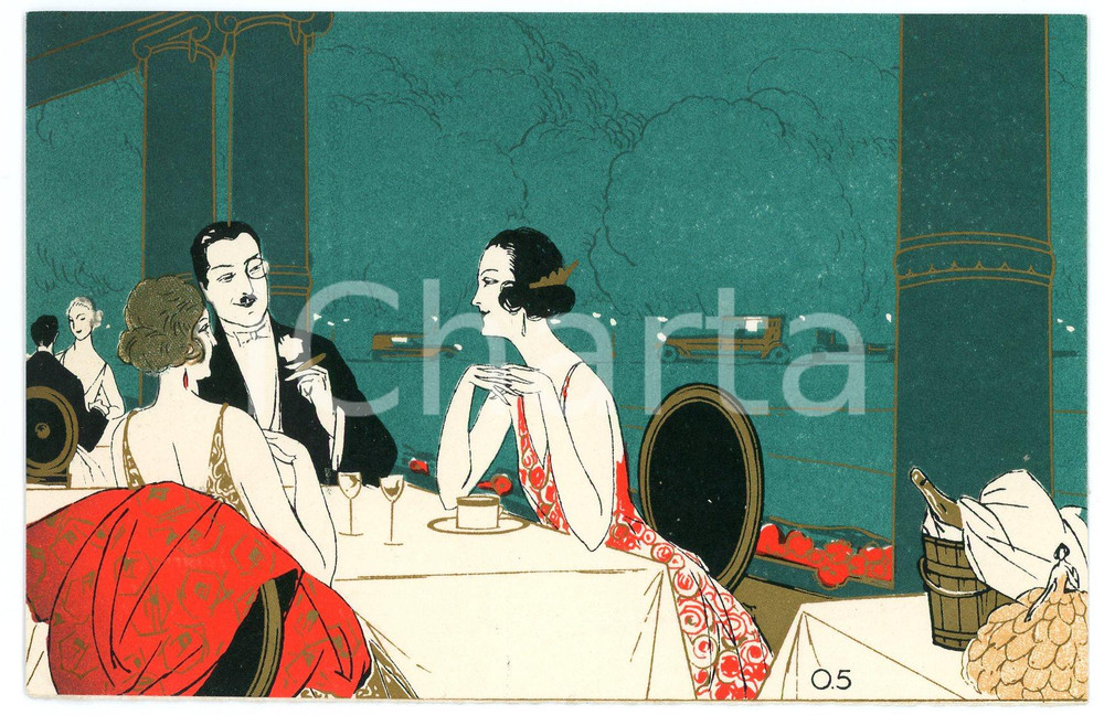 1920 ca RED STAR LINE Dinner at the restaurant - Original old postcard  Cartolina postale  pubblicitaria d'epoca, non viaggiata.CONDIZIONI: FAIR (piccola piegatura angolare)FORMATO: FP    originale e autentica 1